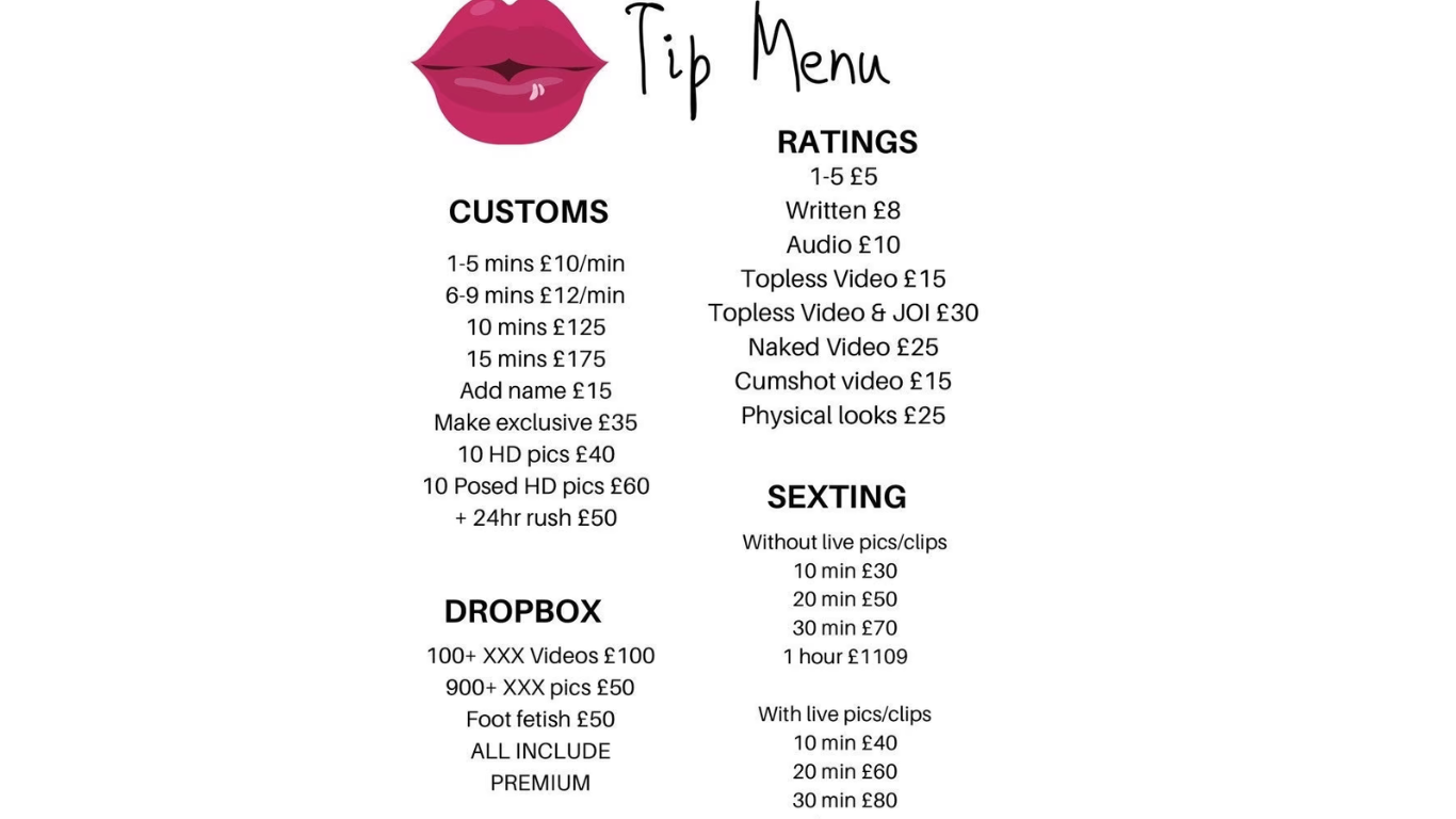 OnlyFans Tip Menu example