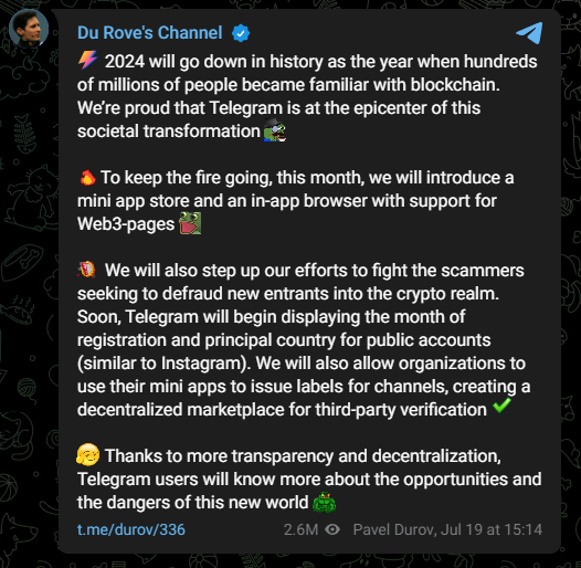 Pavel Durov Telegram Channel