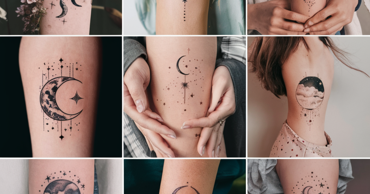 A collage of images showcasing various feminine tattoo designs, highlighting unique styles and artistic expressions.