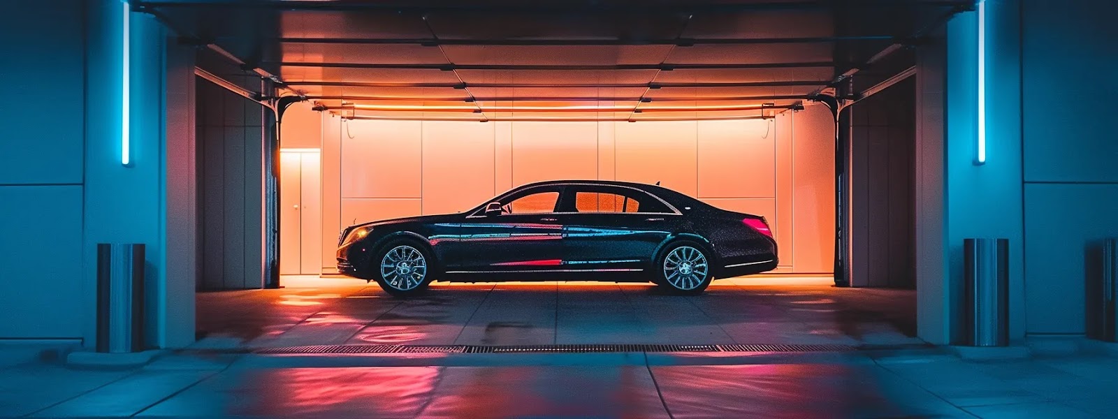 a luxury car parked in a secure garage, symbolizing the enhanced protection and peace of mind offered by upgrading to premium car insurance in oklahoma.