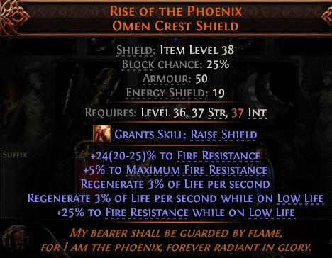 Path Of Exile Rise of the Phoenix Shield