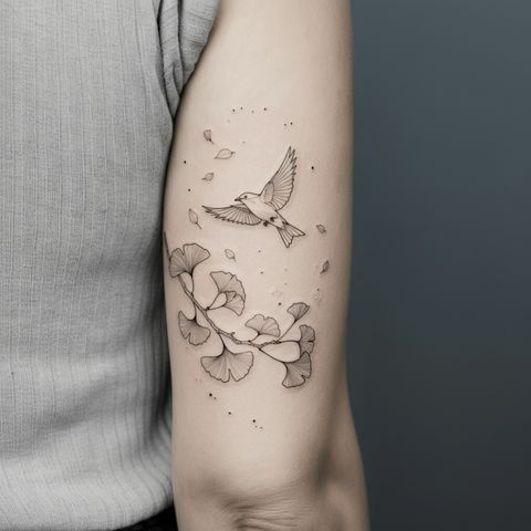Ginkgo and Birds Tattoo
