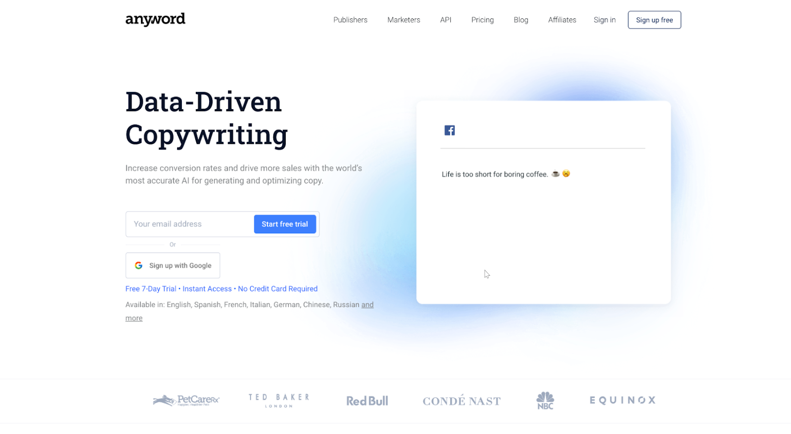 Anyword landing page