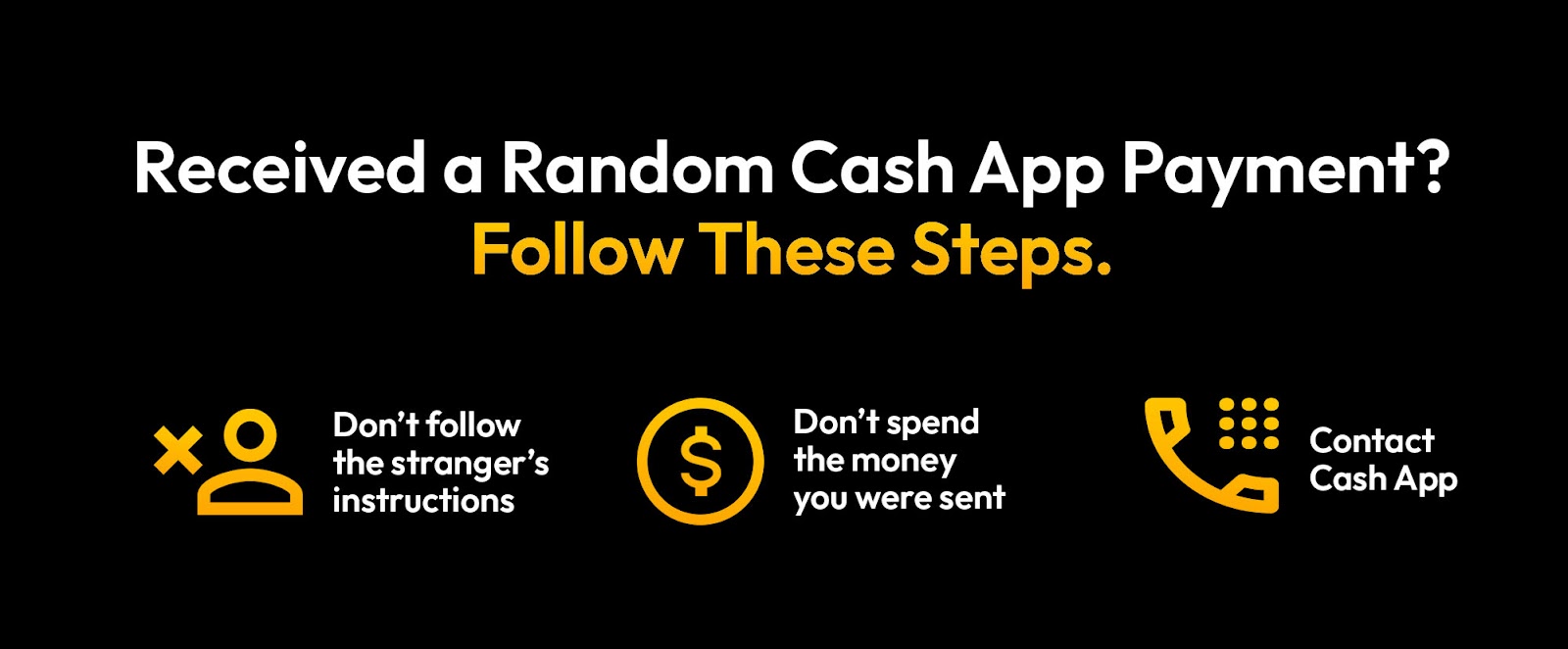 Graphic giving steps on what you should do if you receive a random payment on Cash App