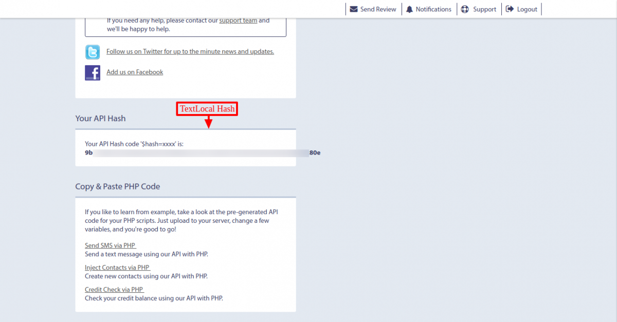 Textlocal API hash