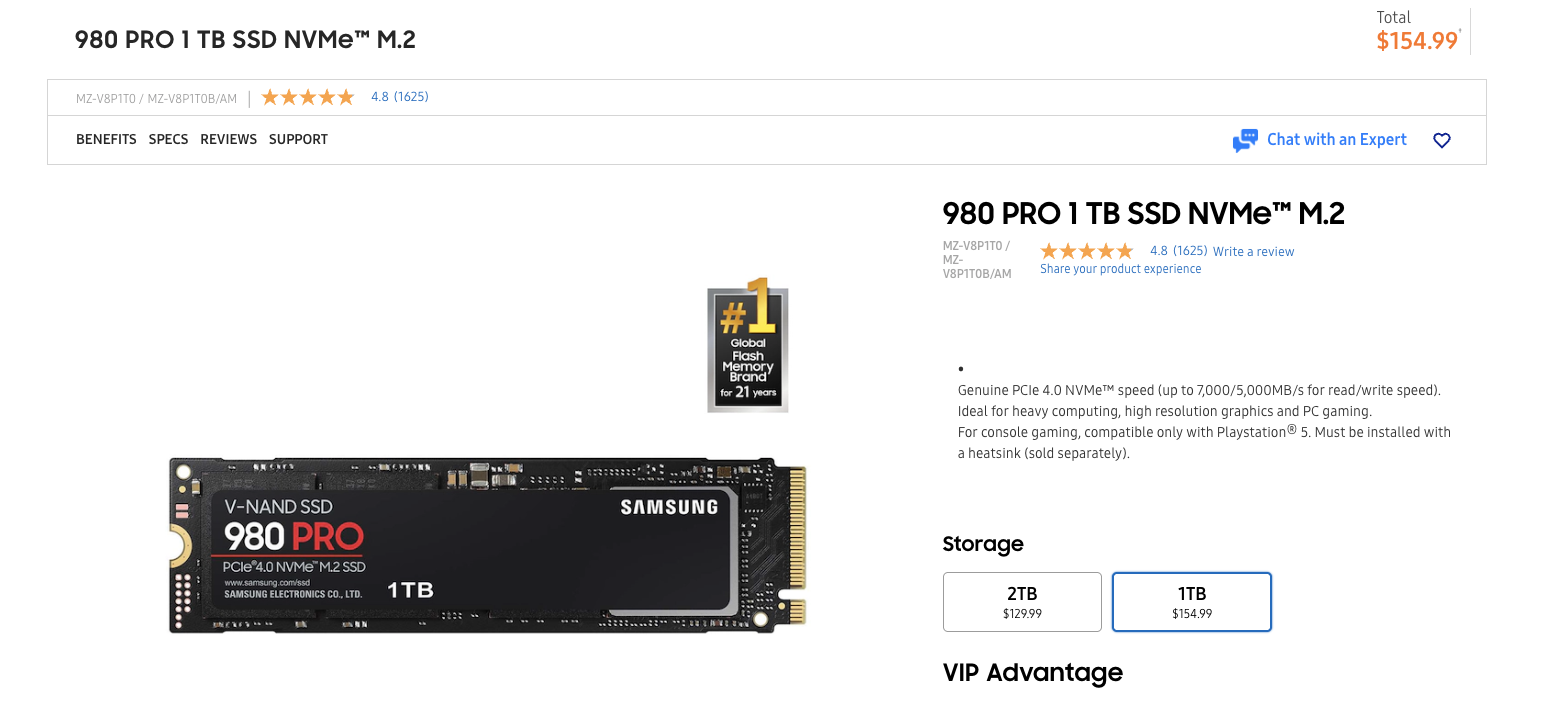 Screenshot of Samsung 980 PRO - Best for workstation use and testing.