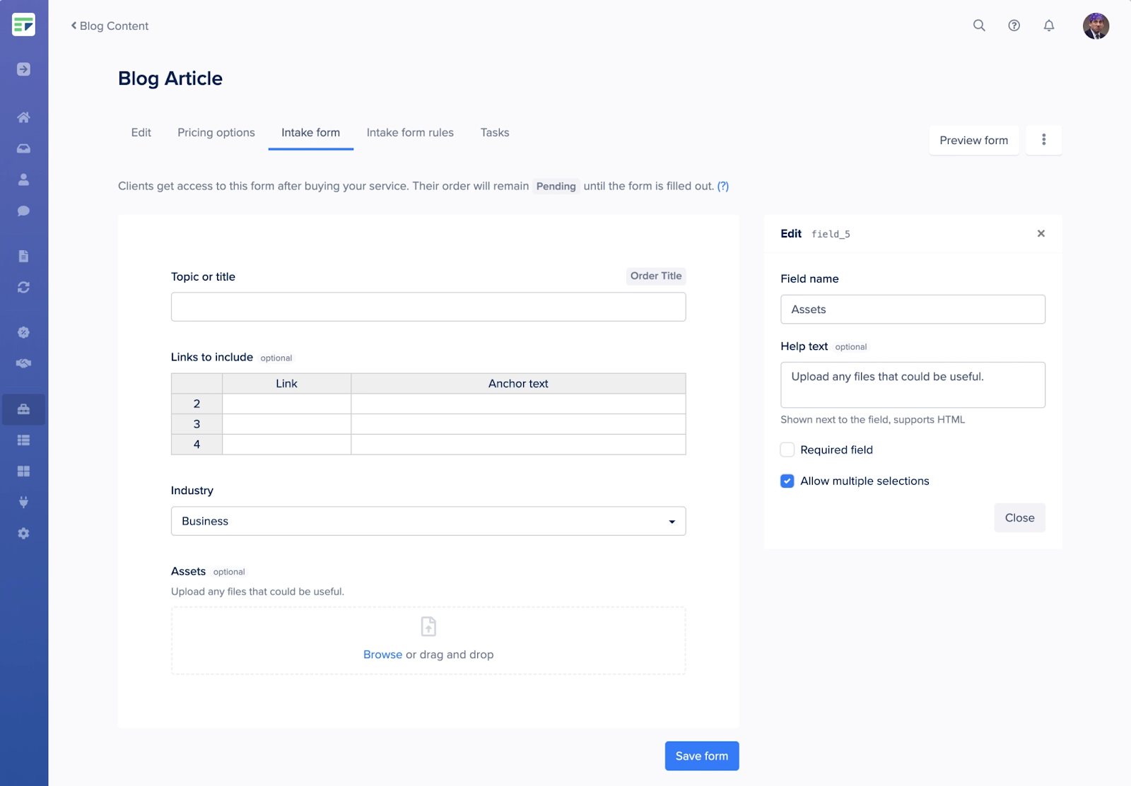 Service Provider Pro Intake-form