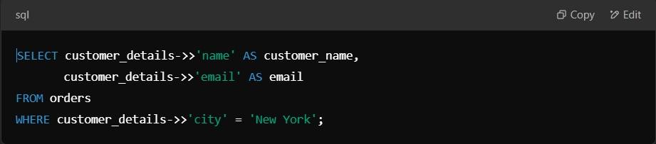 Extract name and email from JSONB customer data.