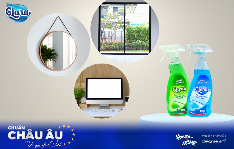 Nước Lau Kính CLARA phù hợp dùng trên các bề mặt gương, kính inox…