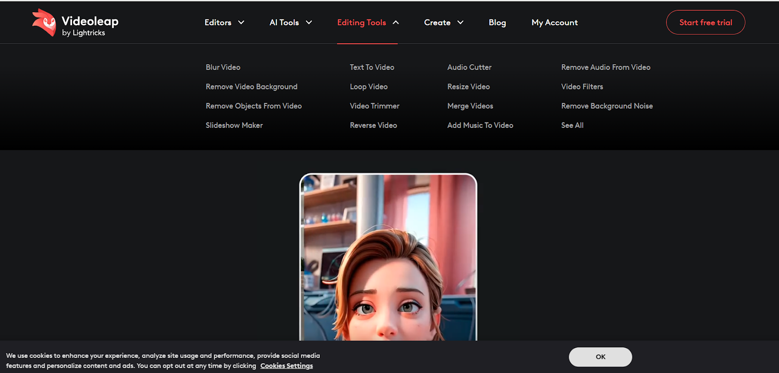 A screenshot of Videoleap's features