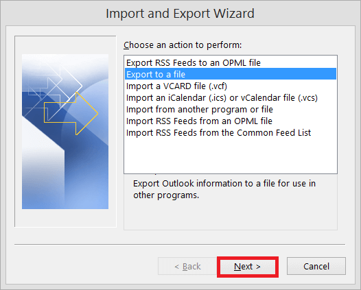 Select Export to a file