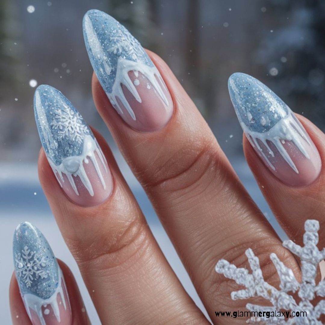 Christmas holiday Nails having Arctic Blue Auras
