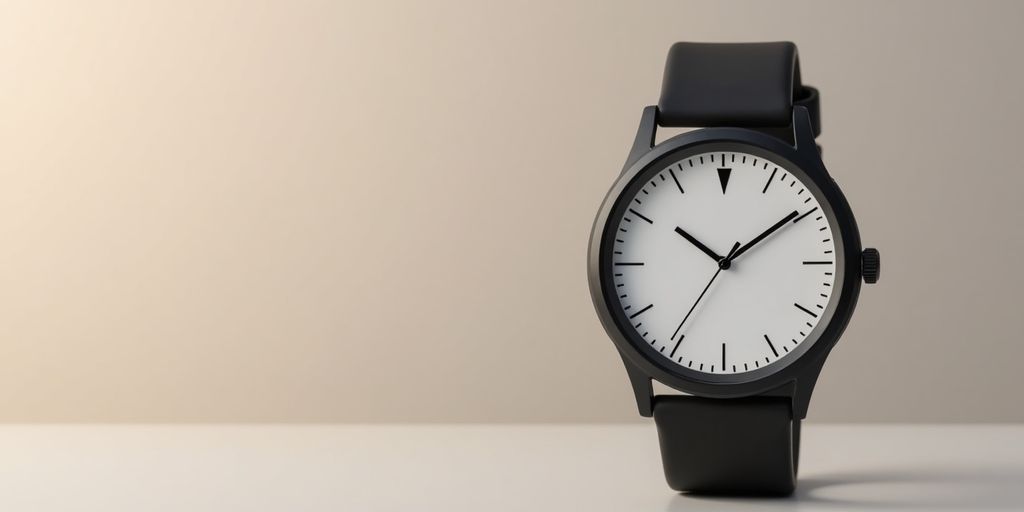 Minimalist watch design with simple dial and clean lines.