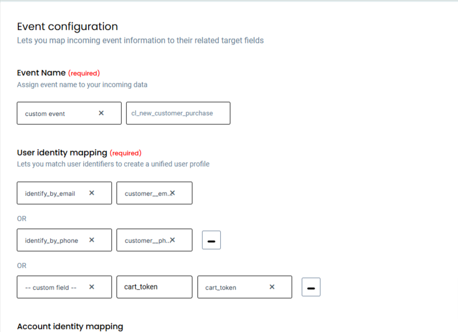 CustomerLabs Event Configuration