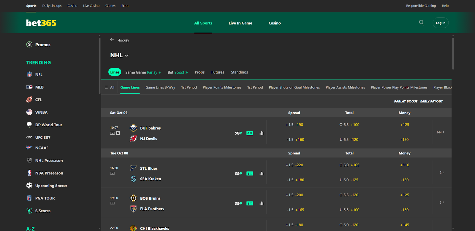 bet365 NHL Betting Sites