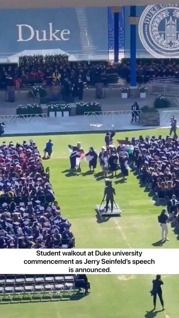 Duke university students walking out in protest against Jerry Seinfeld