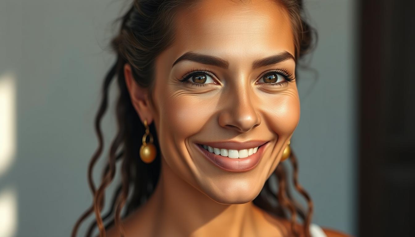 Woman with glowing skin after using Kumkumadi Serum