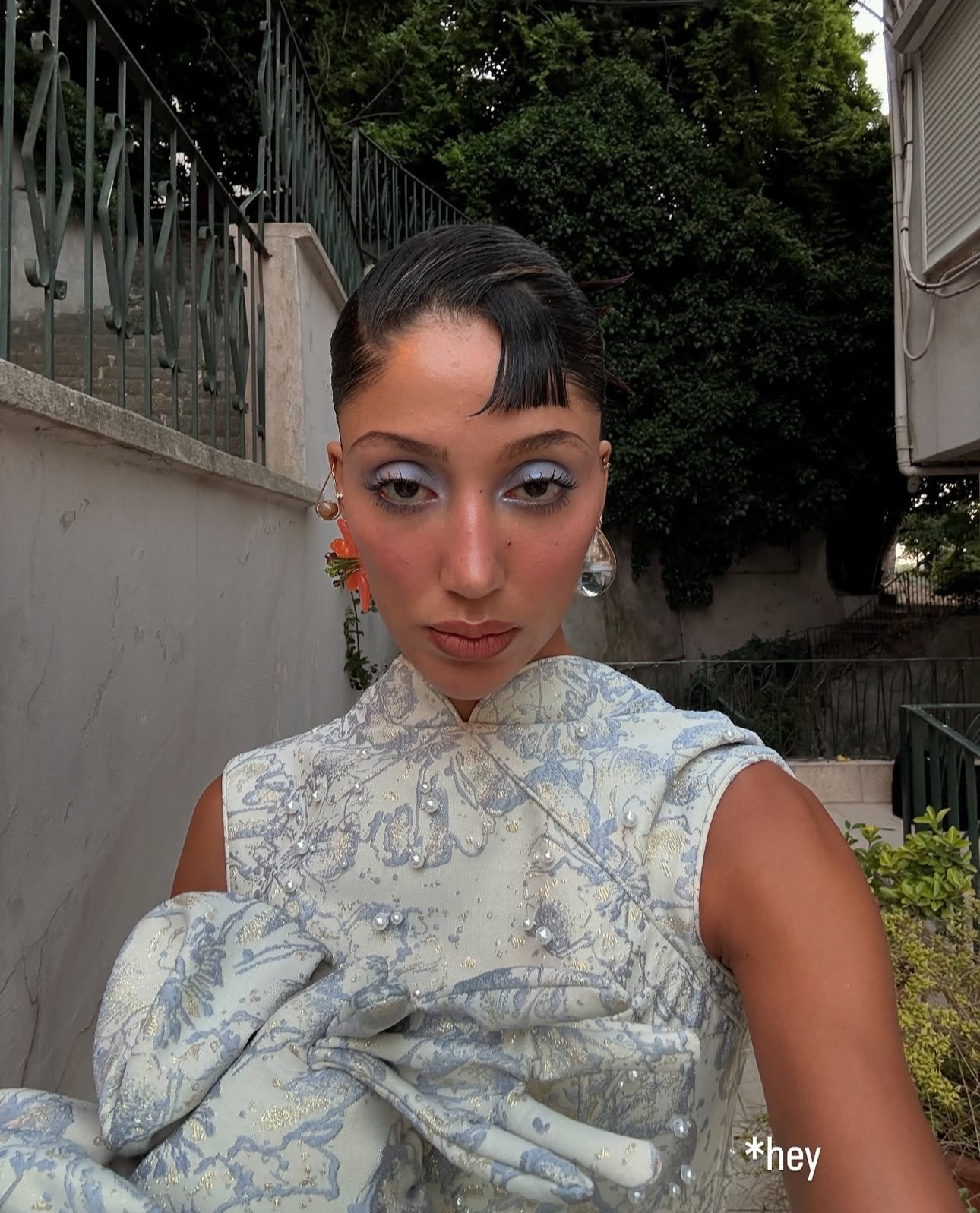 Huda Shahin in the Aurora Sky Dress & Gloves by ONORI