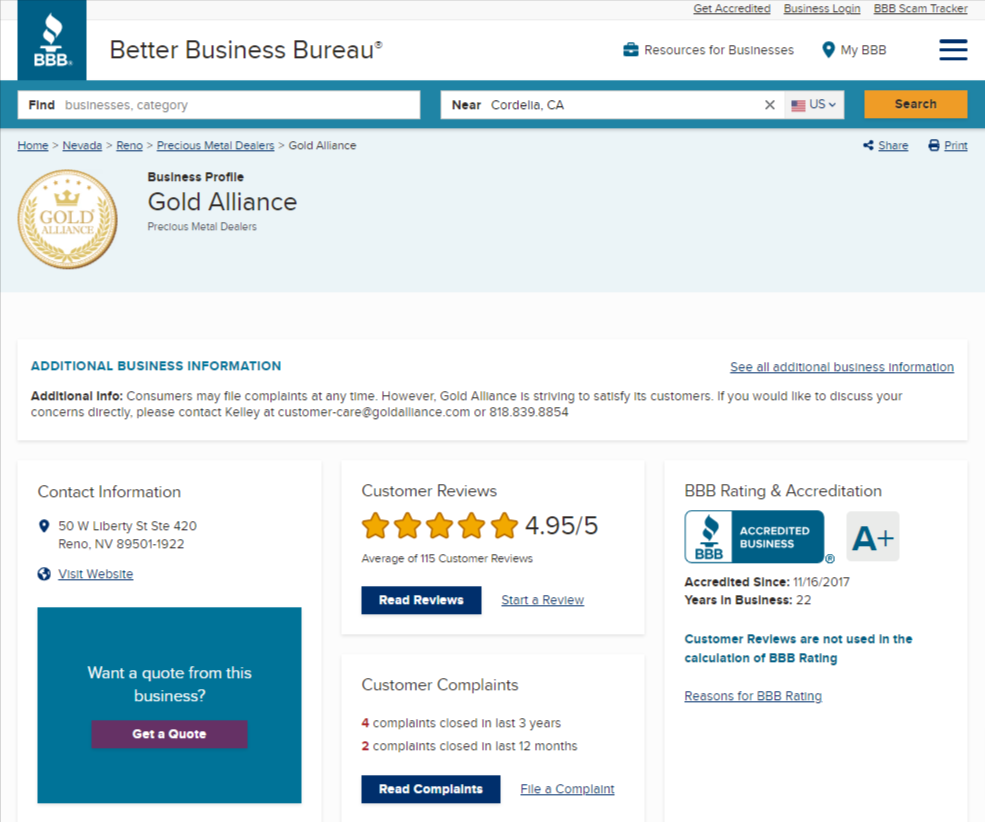 Gold Alliance BBB rating