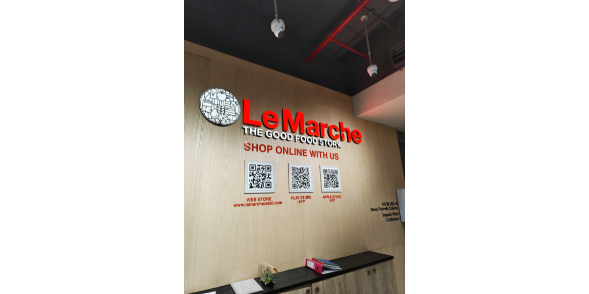 Le Marche store, with various QR Codes on display.