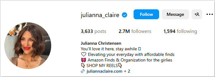 Julianna Christensen Instagram bio