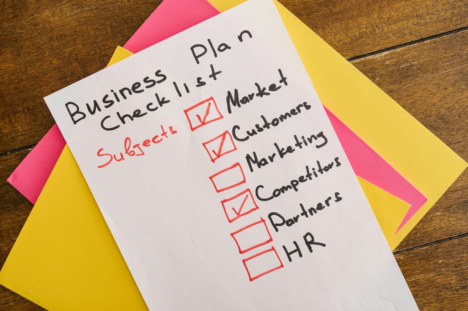 Mockup showing business plan checklist