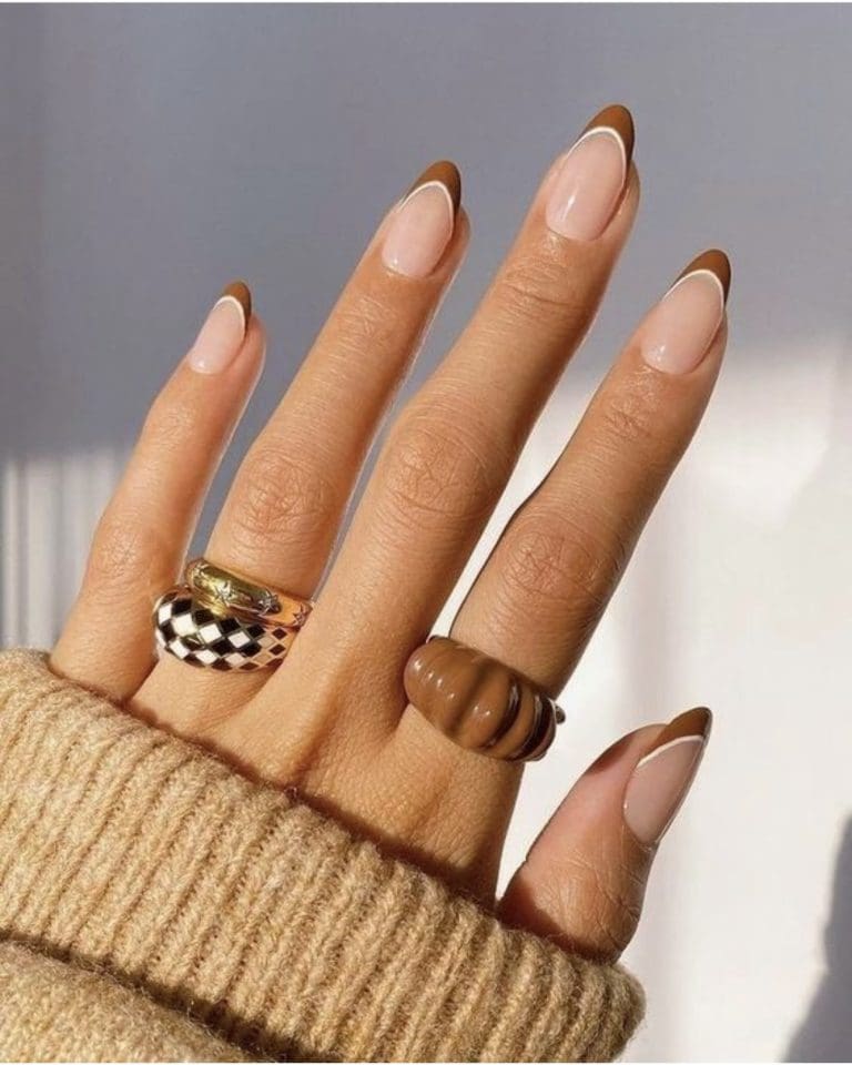 Brown-White Tipped French Manicure