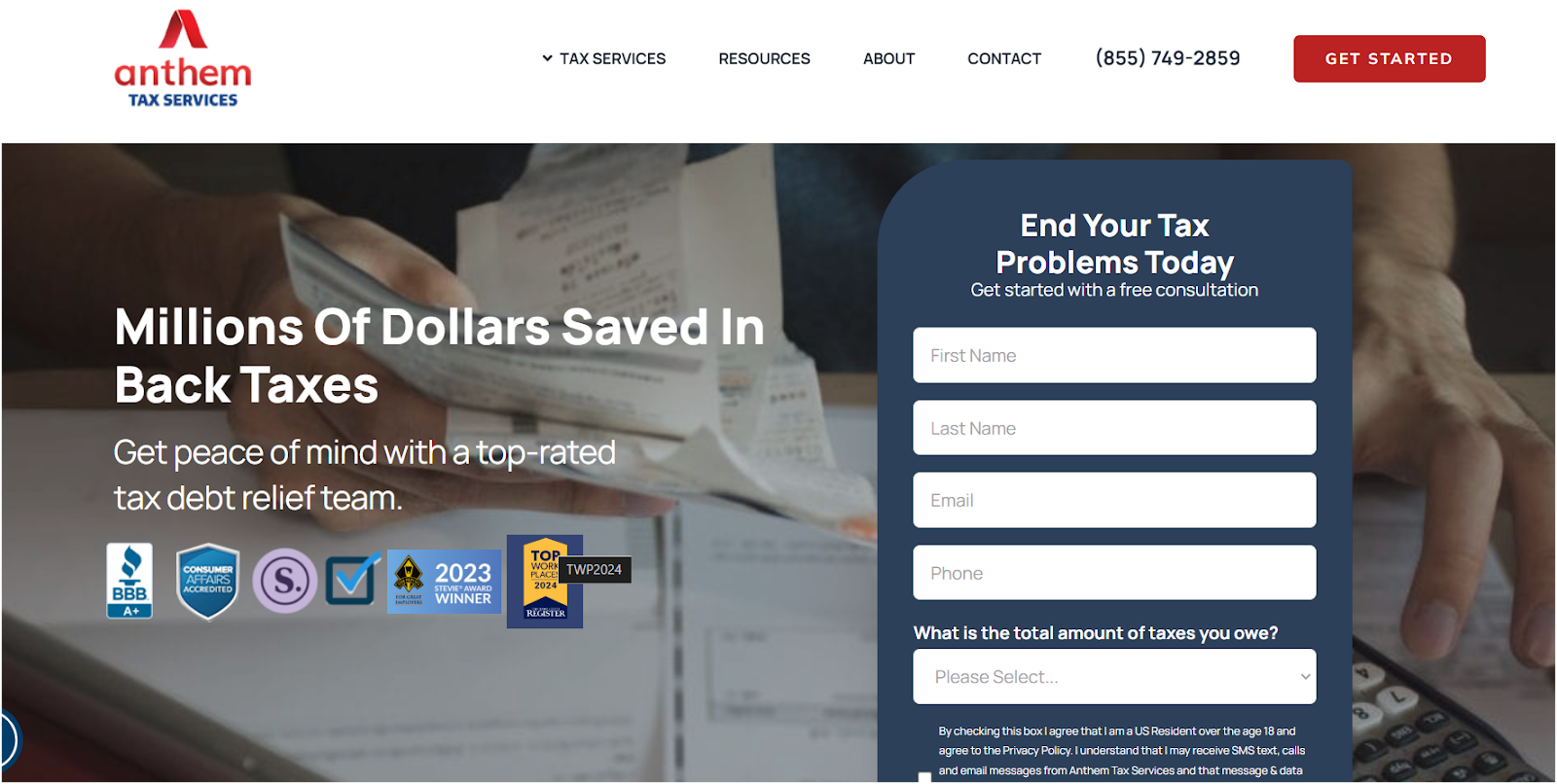 Anthem tax Relief Homepage