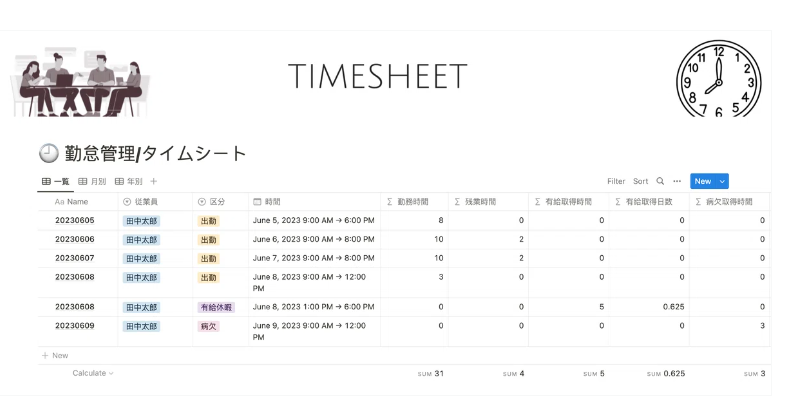 notion 勤怠管理