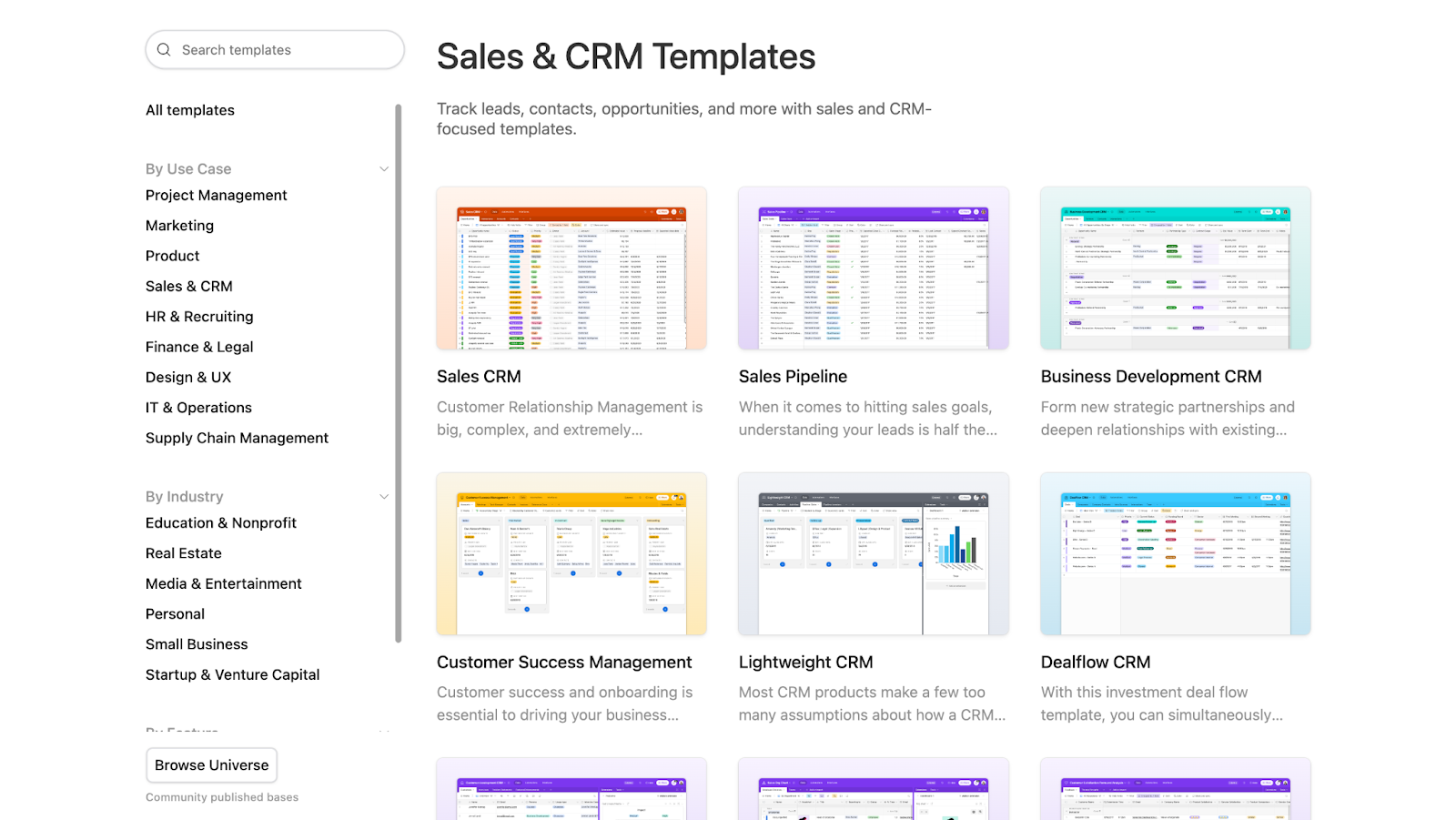 AirTable sales and crm templates 