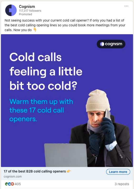 Cold call ad from LinkedIn