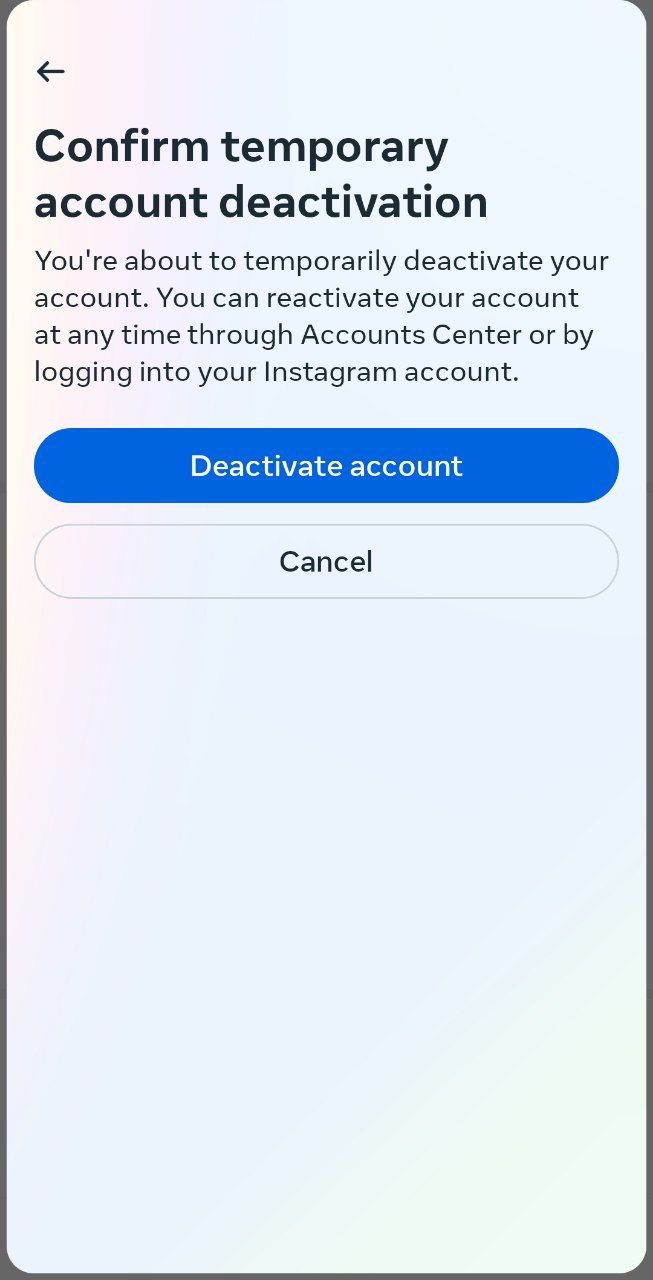 Confirm deactivating your Instagram account 