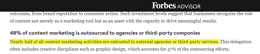 Content outsourcing percentage screenshot