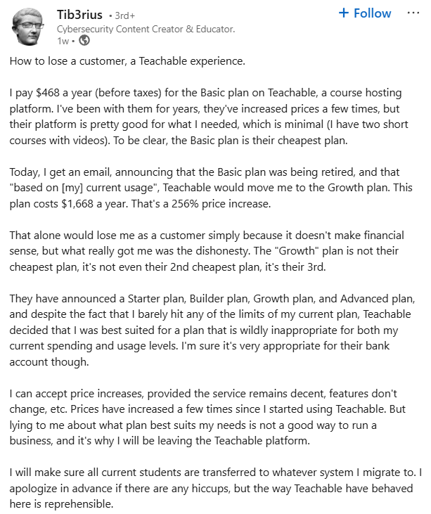 Creator talks about Teachable Pricing