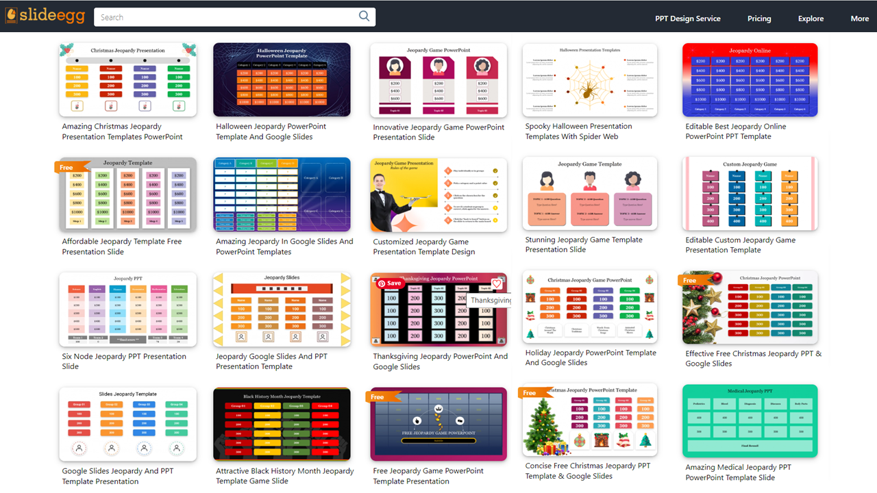 SlideEgg's Jeopardy game presentation templates collection.