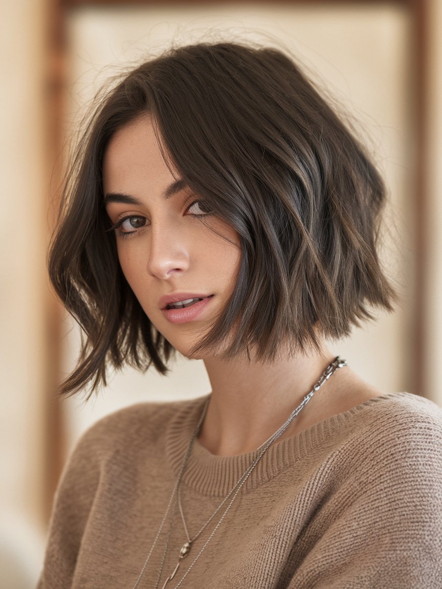 27. Short Choppy Bob with Messy Waves