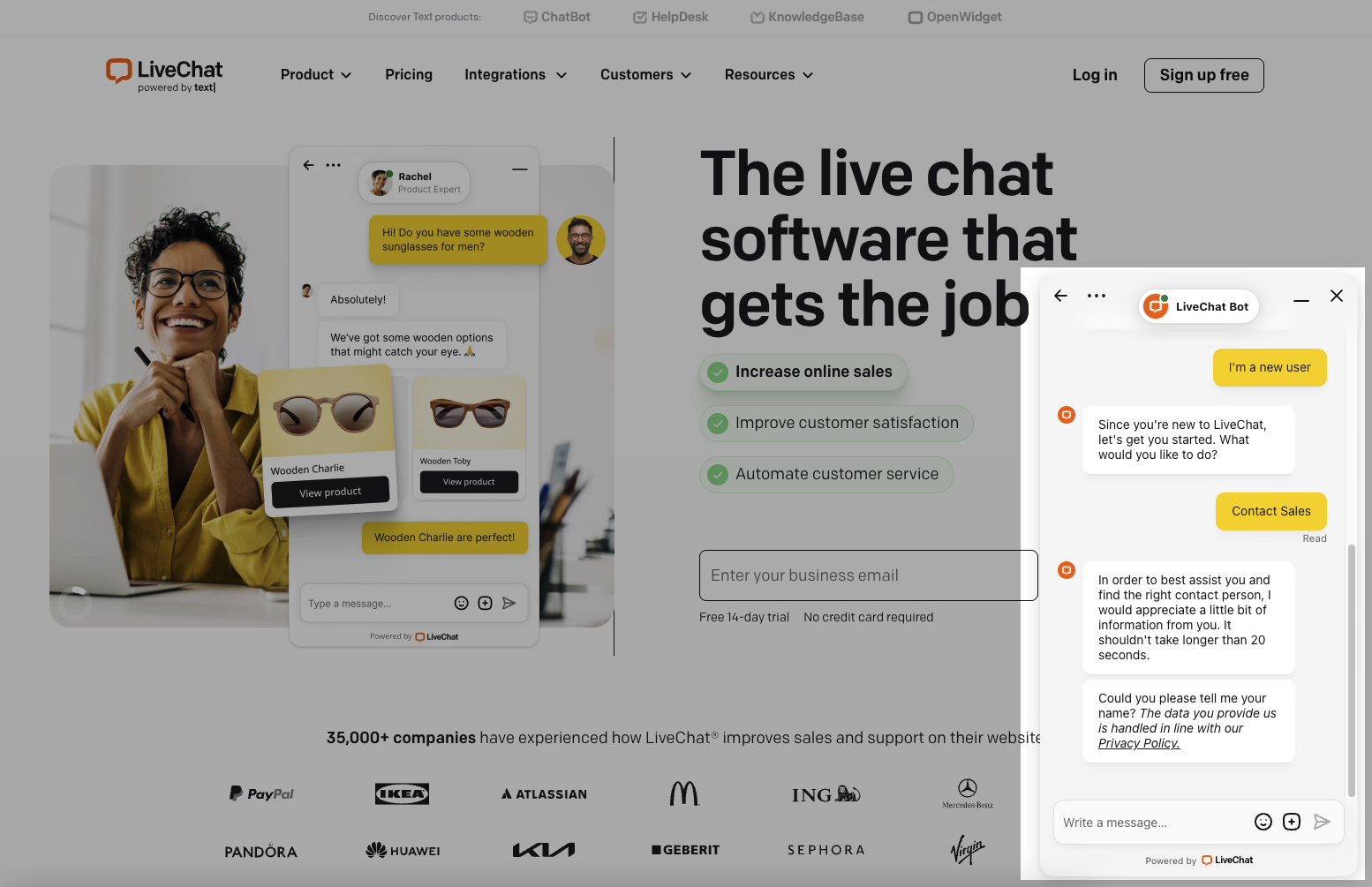 Chat form: Preview on the website. 