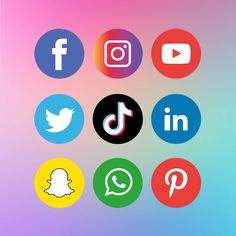 This contains an image of social media icons on a multicolored background