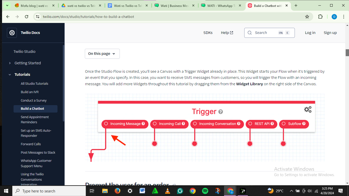 Steps on how to build a chatbot on Twilio.