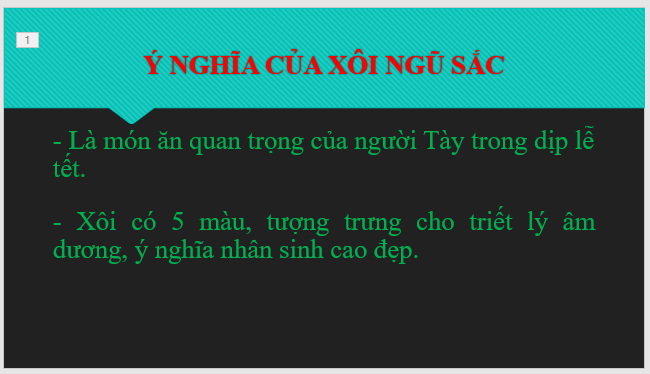 CHỦ ĐỀ E: BÀI 14 - THÊM HIỆU ỨNG CHO TRANG CHIẾUMỞ ĐẦUCâu 1: Làm thế nào để tạo được bài trình chiếu có những phần nội dung xuất hiện tuần tự theo các kiểu xuất hiện khác nhau?Đáp án chuẩn:Ta phải sử dụng các hiệu ứng khác nhau cho bài trình chiếu.2. Tạo hiệu ứng cho các đối tượng trên trang chiếuCâu 1: Em hãy tìm hiểu xem có thể thêm nhiều hiệu ứng cho một đối tượng trên trang chiếu được không?Đáp án chuẩn:Không thểLUYỆN TẬPCâu 1: Em hãy tạo bài trình chiếu giới thiệu một chủ đề về quê hương em, chẳng hạn về danh lam thắng cảnh, danh nhân văn hóa, ngành nghề thủ công, món ăn đặc sản,… Trong bài trình chiếu đó cần sử dụng các hiệu ứng cho các đối tượng trên trang chiếu và hiệu ứng chuyển trang chiếu.Đáp án chuẩn:Các em tham khảo:VẬN DỤNGCâu 1: Hãy bổ sung vào bài trình chiếu ở phần Luyện tập: hình ảnh minh hoạ, địa chỉ những trang web giới thiệu chi tiết về một nội dung trong bài trình bày.TỰ ĐÁNH GIÁ