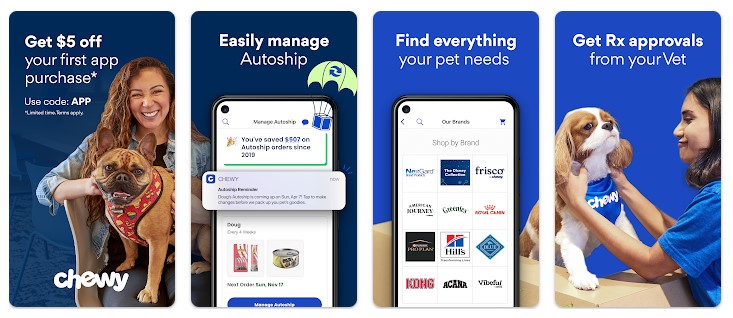 Screenshots of Chewy app