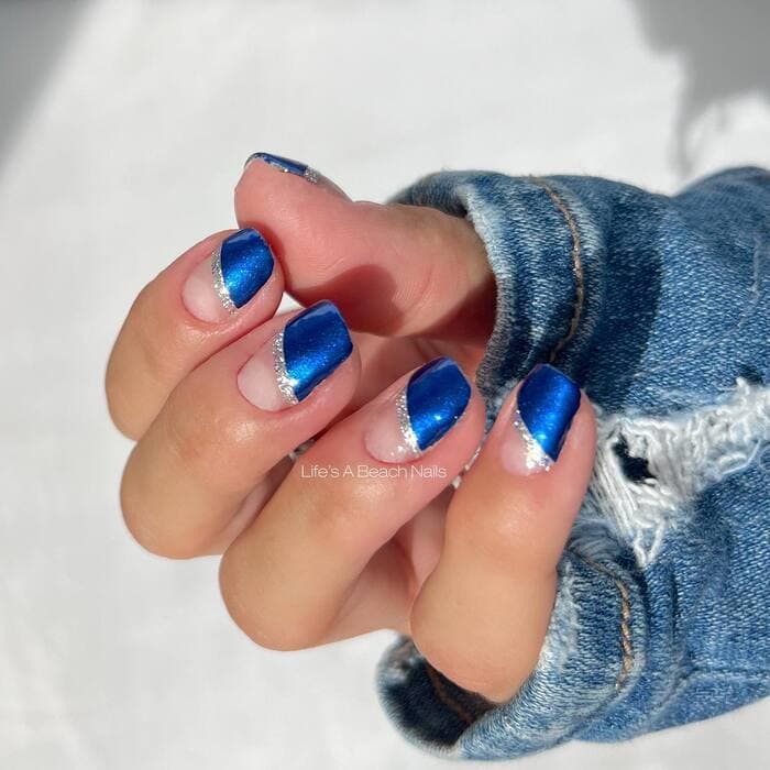 Hanukkah Nail Designs - Blue and Silver Diagonal Stripes