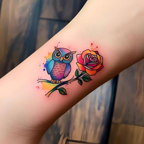 Rose and Owl Tattoo