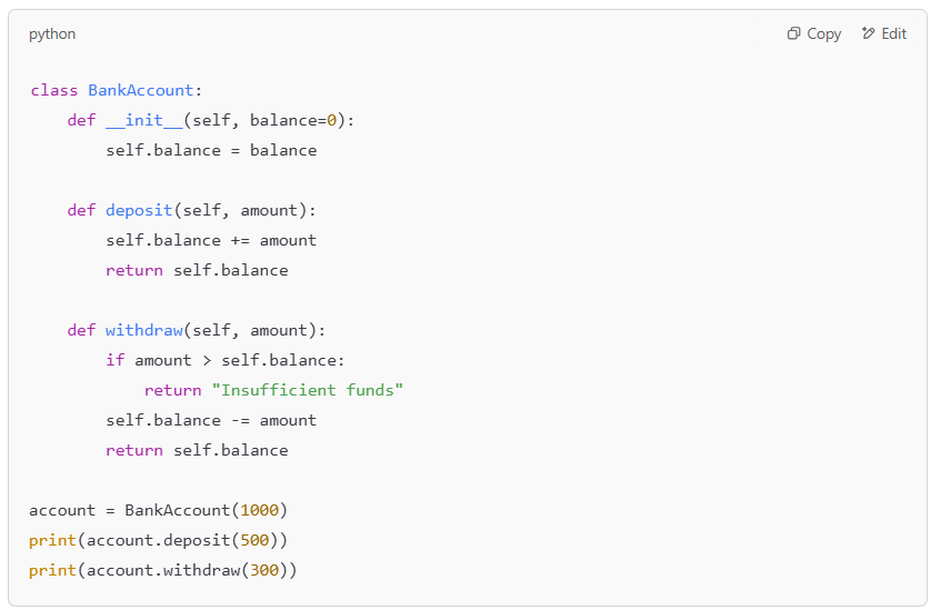 Python class for a bank account.