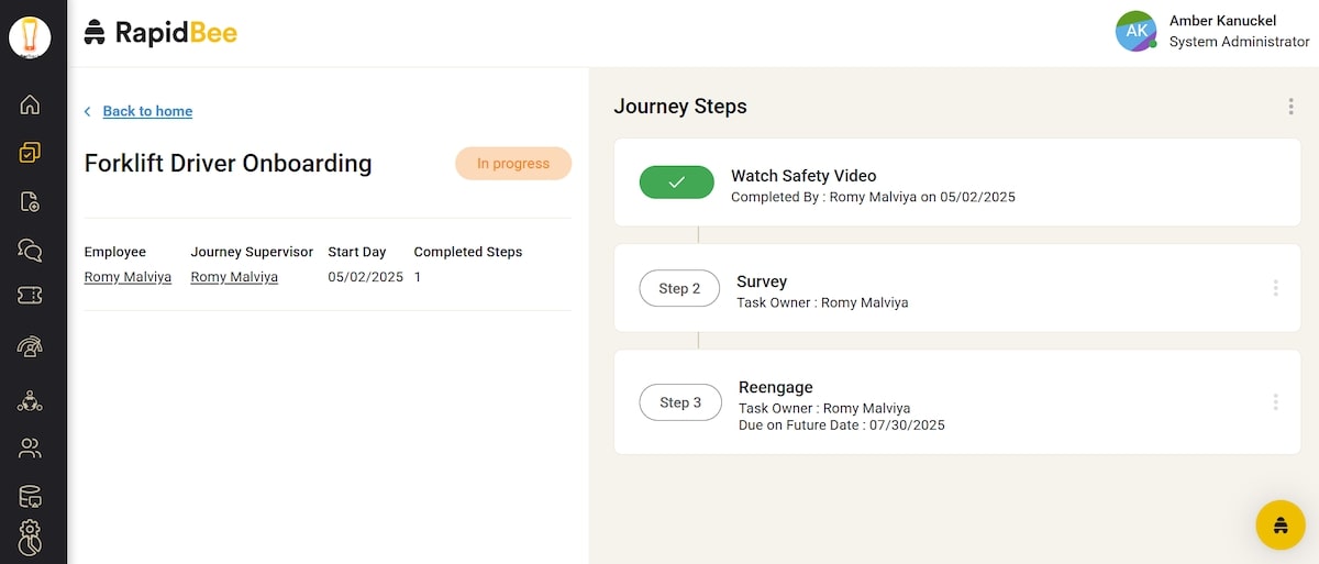 How AI transforms backend HR processes: Journey Steps in RapidBee’s Forklift Driver Onboarding