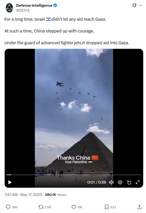 several Chinese aircraft had recently airdropped food and medical supplies across different areas of Gaza