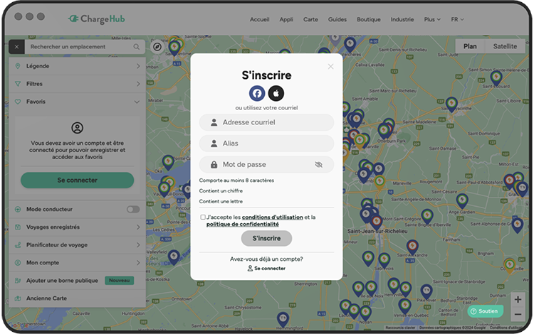 carte borne de recharge voiture électrique