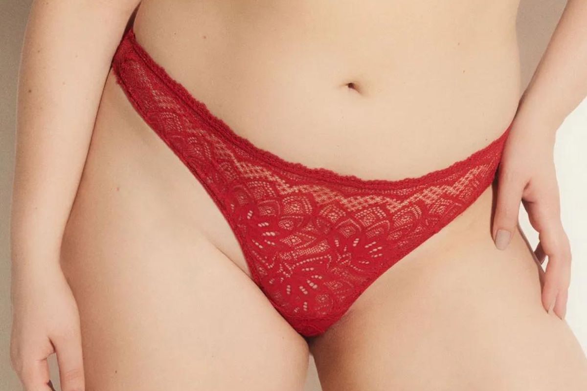 Calcinha Tanga Renda Lace Up Vinho