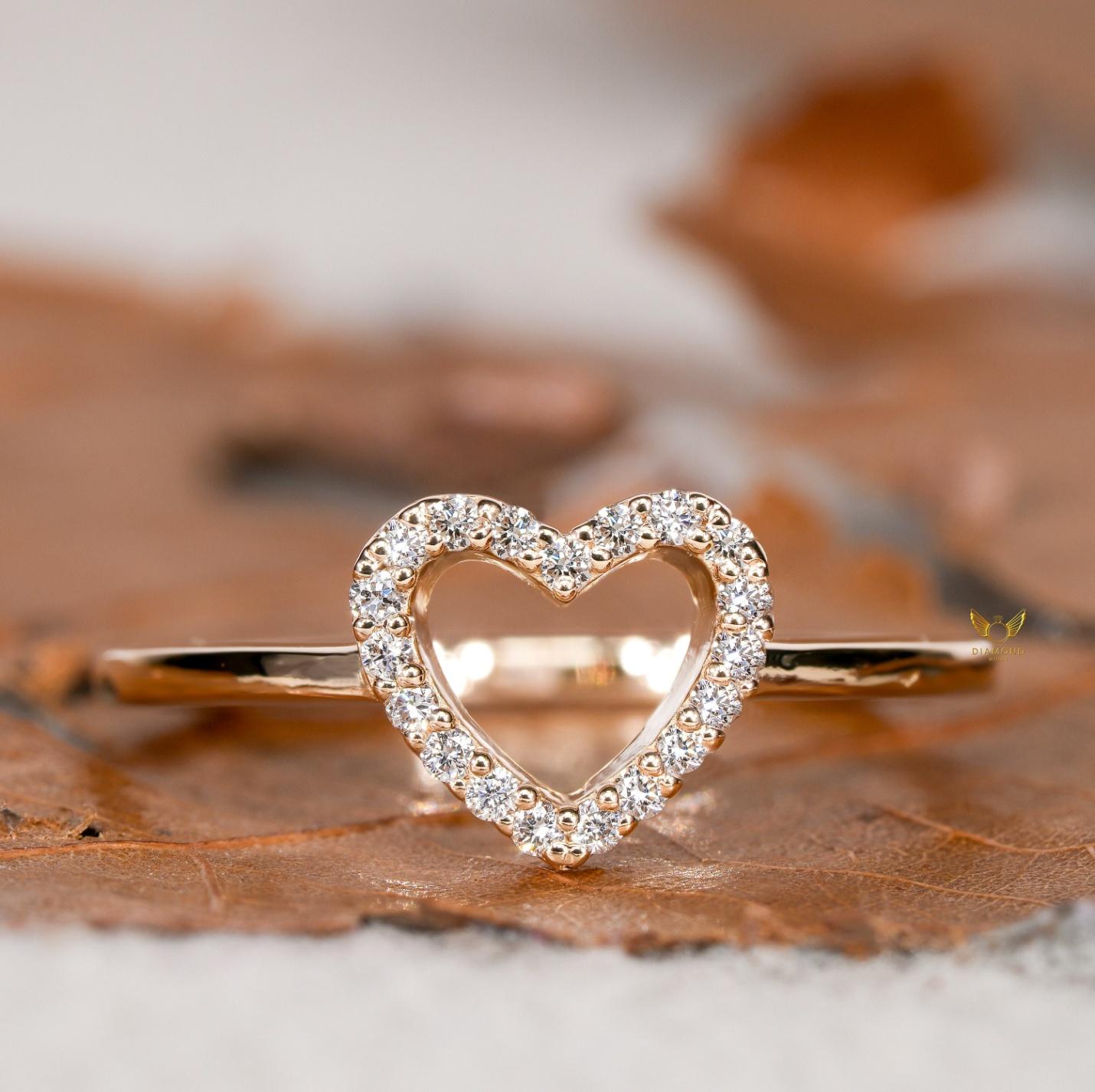 Buy Natural Tiny Diamond Love Heart Ring,pave Diamond Open Heart Ring,14k  Solid Gold Promise Ring,minimalist Ring,everyday Ring for Her Online in  India - Etsy