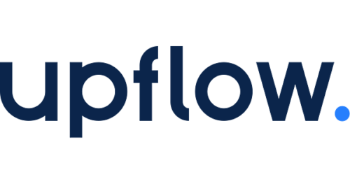 Logo of Upflow, featuring lowercase navy-blue text with a minimalist design and a small blue dot, symbolizing precision and financial flow optimization.